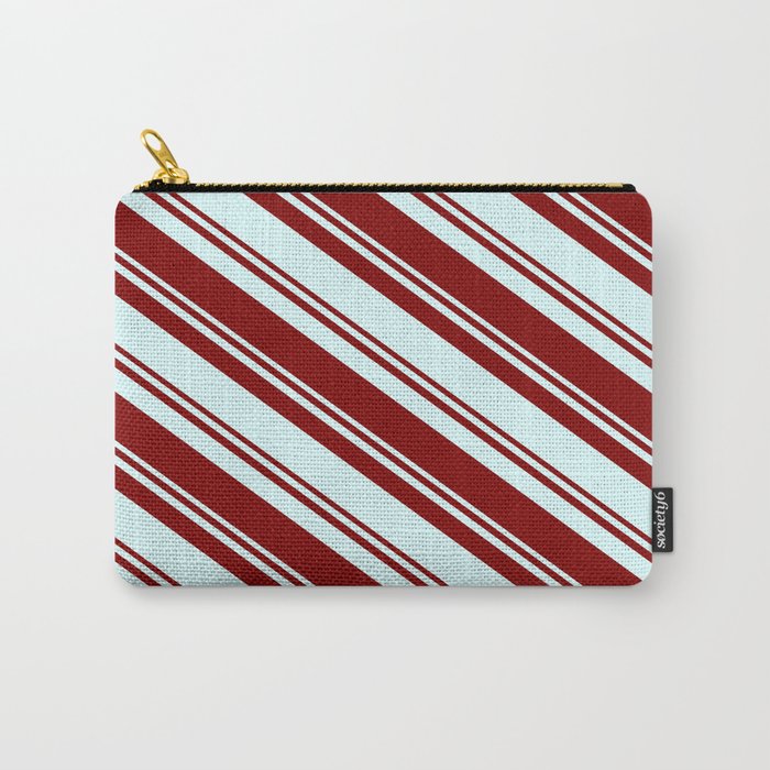 Maroon & Light Cyan Colored Lines/Stripes Pattern Carry-All Pouch