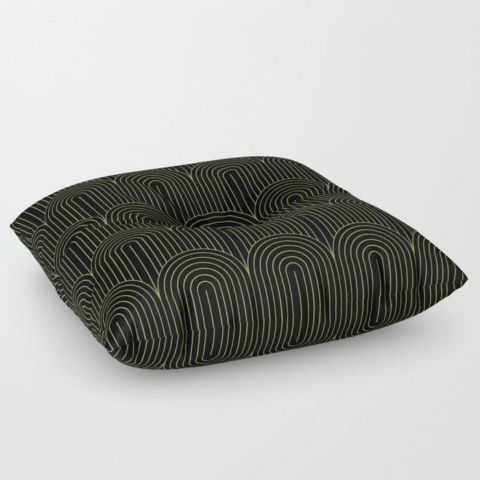 Art Deco Arch Pattern I Black & Neutral Green Floor Pillow