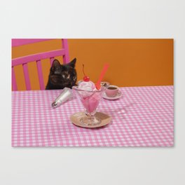 Curious Cat with Dessert Canvas Print