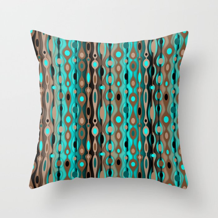 Retro Bohemian Gypsy Beaded Dangles Vertical Gradient Chocolate Brown Turquoise Teal Throw Pillow