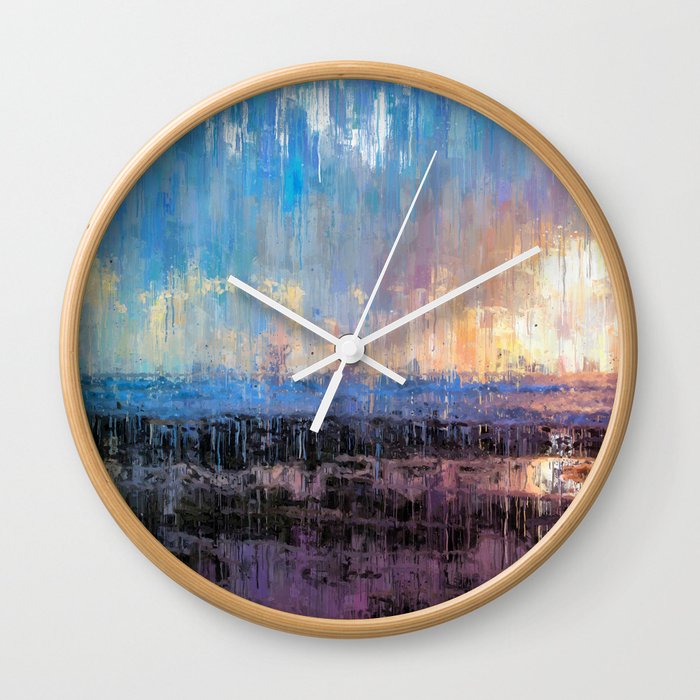 Prismatic Daybreak Showers Abstract Drip Paint Landscape Wall Clock