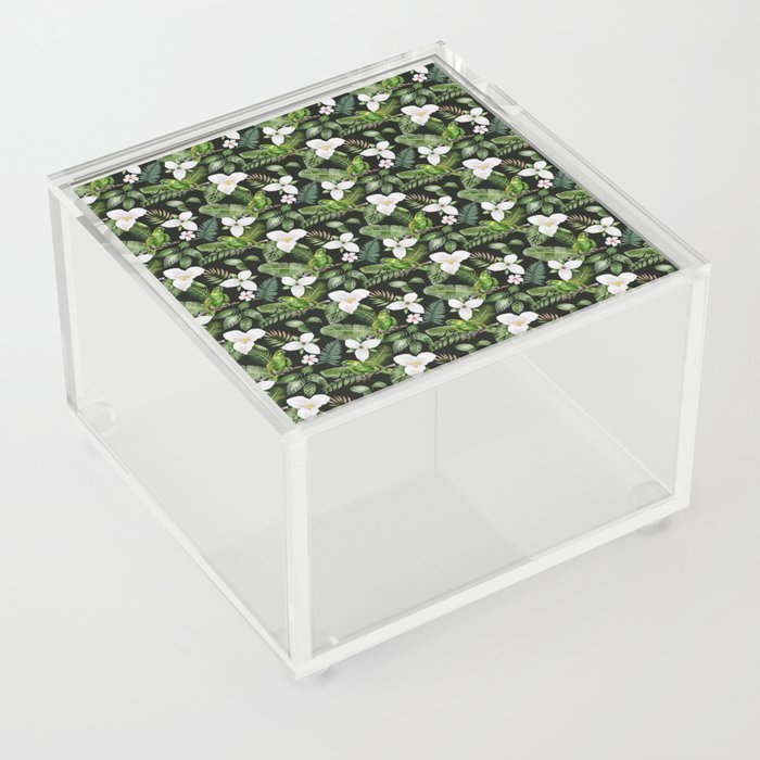Tropical Flowers Parrot Pattern Acrylic Box