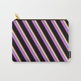 [ Thumbnail: Orchid, Black, Coral, Mint Cream, and Teal Colored Lines/Stripes Pattern Carry-All Pouch ]