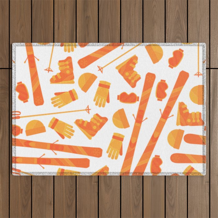 Skiing Accessories - Orange Outdoor Rug