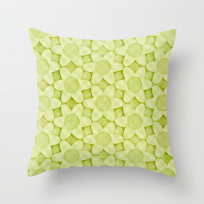 Chunky Daisies Gingham Lime Green Throw Pillow