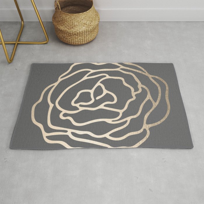 Rose White Gold Sands on Storm Gray Rug