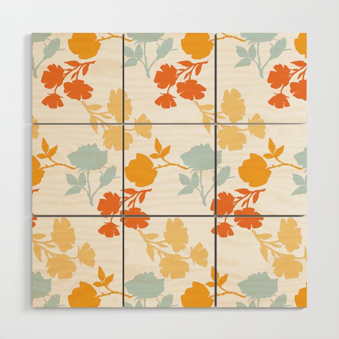 Orange  colorful Flower Pattern Wood Wall Art