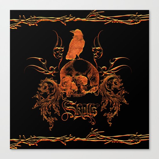 Skull with crow Canvas Print