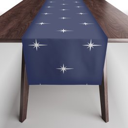 Small Christmas Faux Silver Foil Star in Midnight Blue Table Runner