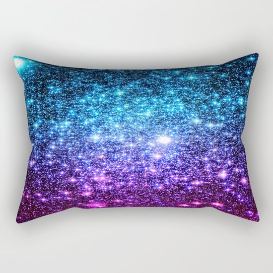 Glitter Galaxy Stars : Turquoise Blue Purple Hot Pink Ombre Rectangular Pillow
