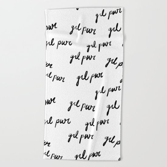 GRL PWR Pattern (Black + White) Beach Towel