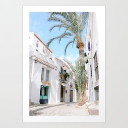 Street in Ibiza old town | Travel photography Europe | Fine art print palm tree Eivissa | Holiday and travel art Art Print