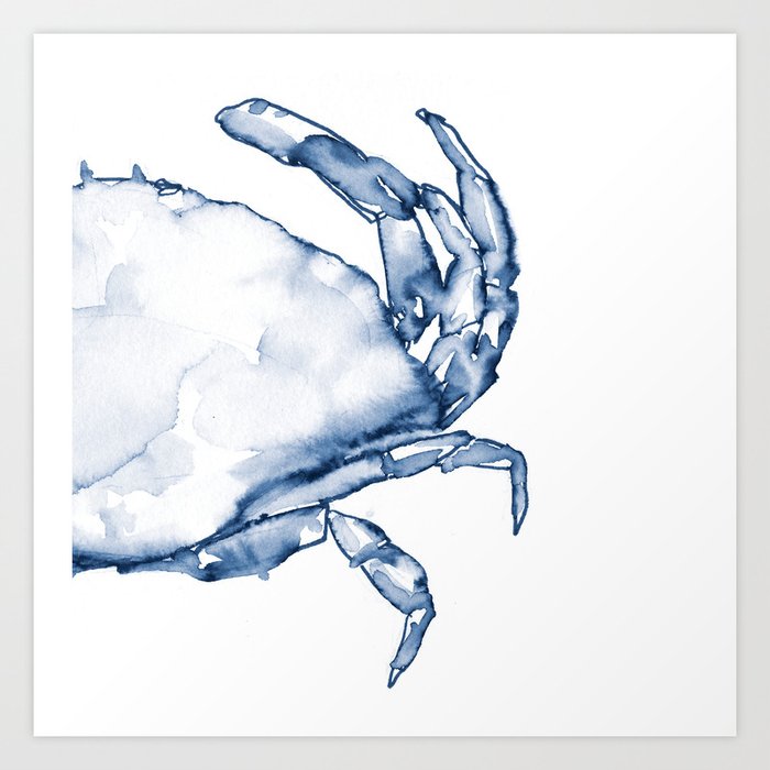 Coastal Crab in Watercolor, Navy Blue (Right Half in Set) Art Print