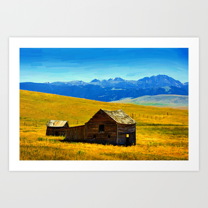 Old Wooden Barn Landscape Digital Oil Painting Akvop Std Art Print