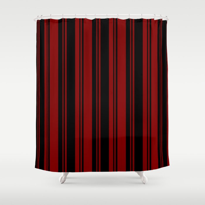 Maroon & Black Colored Striped Pattern Shower Curtain
