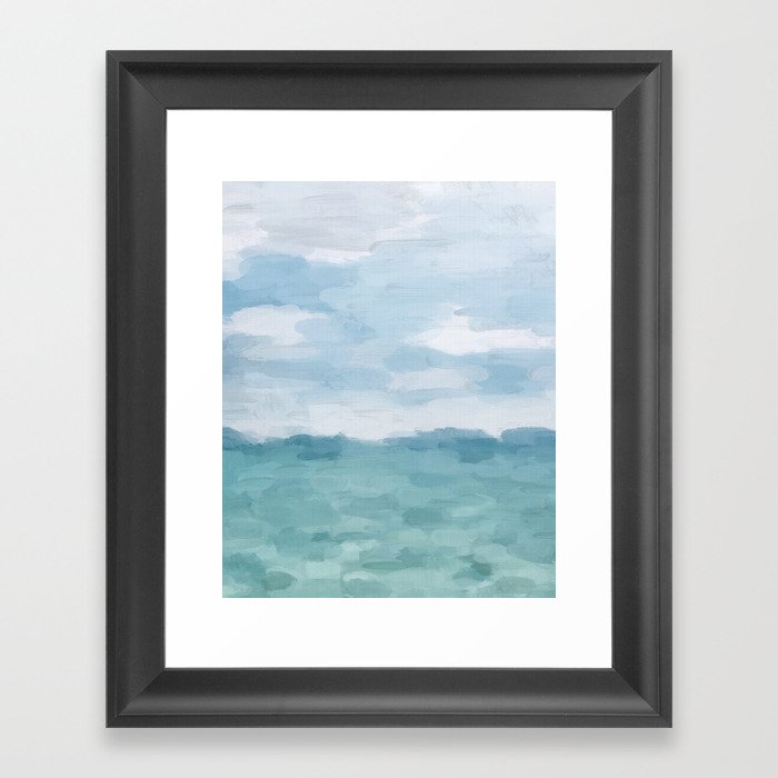 Ocean Clouds - Mint Blue White Gray Abstract Wall Art Painting Framed Art Print