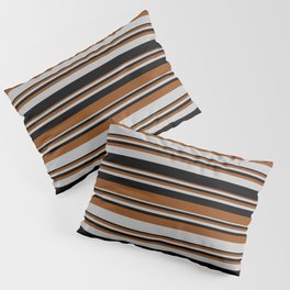 [ Thumbnail: Brown, Grey, and Black Colored Lines Pattern Pillow Sham ]