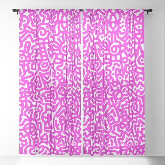 Magenta on White Doodles Sheer Curtain