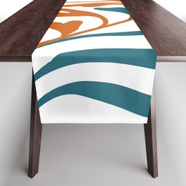 Modern Leaf Abstract Orange and Teal Table Runner