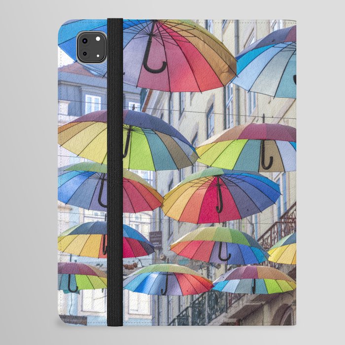Umbrellas in Lisbon, Portugal art print- bright cheerful summer - street and travel photography iPad Folio Case