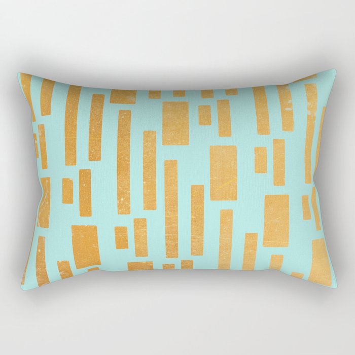 Abstract Bamboo Turquoise Gold Mid-Century Rectangular Pillow