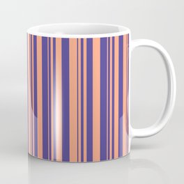 [ Thumbnail: Light Salmon and Dark Slate Blue Colored Pattern of Stripes Coffee Mug ]