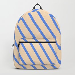 [ Thumbnail: Cornflower Blue & Bisque Colored Pattern of Stripes Backpack ]