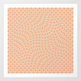 Small Cat Face Checkerboard Swirl - White & Peach Orange Art Print
