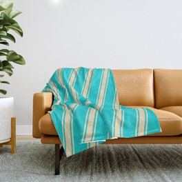 [ Thumbnail: Dark Turquoise and Tan Colored Stripes/Lines Pattern Throw Blanket ]