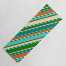 [ Thumbnail: Colorful Tan, Teal, Turquoise, Green, and Chocolate Colored Lines Pattern Yoga Mat ]