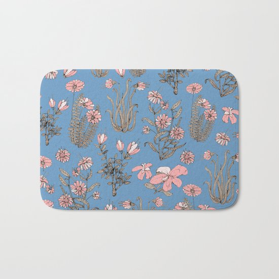 Flowers on Blue! Bath Mat