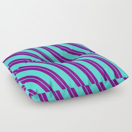 [ Thumbnail: Purple and Turquoise Colored Lined/Striped Pattern Floor Pillow ]