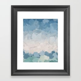 Waves on the Horizon - Mint Blue Aqua Sky Ocean Abstract Art Painting Clouds Water Waves Framed Art Print