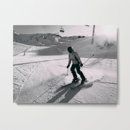 skier Alps Metal Print | Sunchairlift, Digital, Wintersport, Winter, Black And White, Mountain, Man, Braking, Trace, Photo 