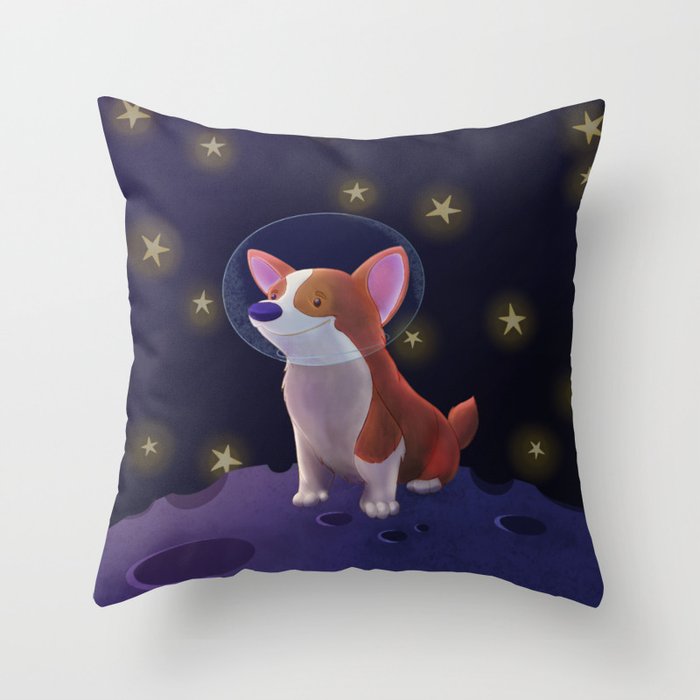 Luna the Space Corgi Throw Pillow