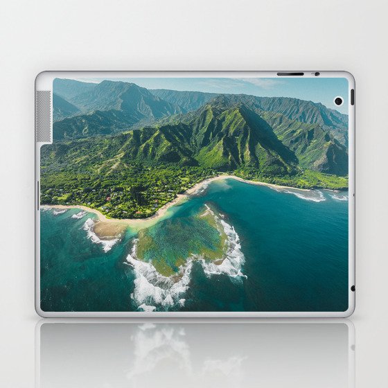 Coastal Kauai, Hawaii turquoise ocean aerial view tropical coast landscape color photograph / photography Laptop & iPad Skin