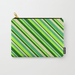 [ Thumbnail: Light Green, Dark Green, Pale Goldenrod & Sea Green Colored Lines Pattern Carry-All Pouch ]