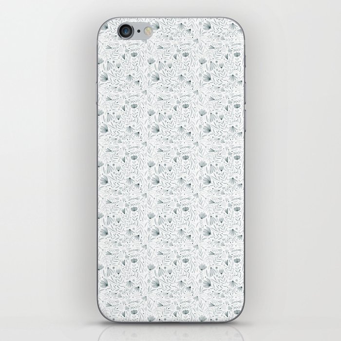 Watercolor seamless pattern with cute abstract grey flowers on white background iPhone Skin