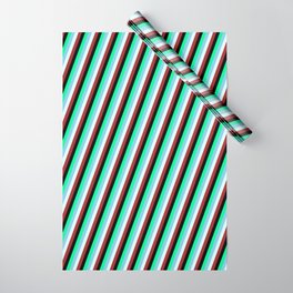 [ Thumbnail: Eyecatching Green, Sky Blue, Light Cyan, Brown, and Black Colored Lines Pattern Wrapping Paper ]