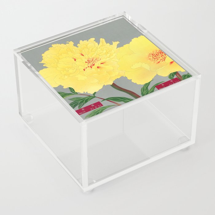 Vintage Yellow Japanese Peony Flowers Painting ,Botanical Floral Blossom Acrylic Box