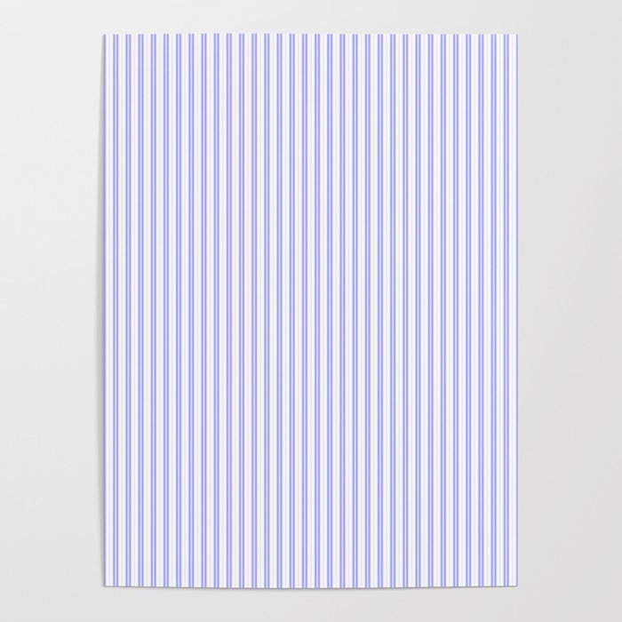 Periwinkle Blue and White Micro Vertical Vintage English Country Cottage Ticking Stripe Poster