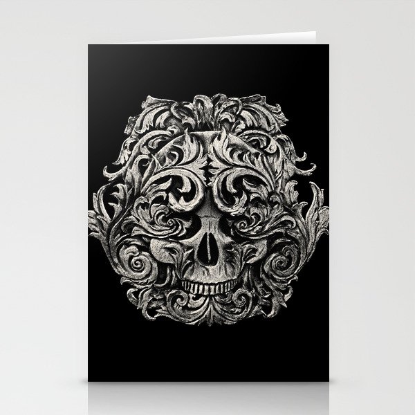Skull Floral Victorian Flourish Hand Drawn Art Carving Stationery Cards