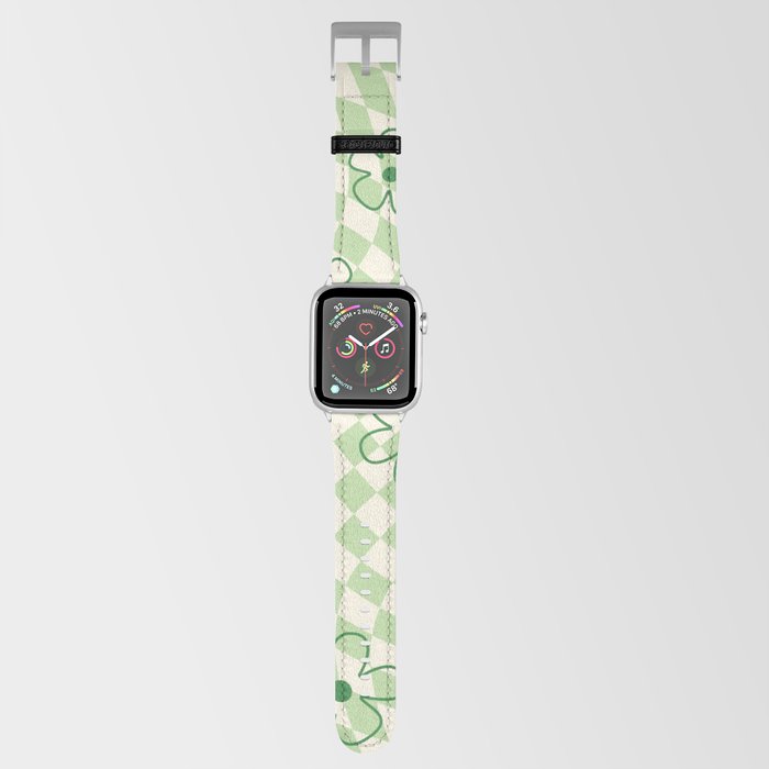 Green Checker Swirl With Flowers Apple Watch Band