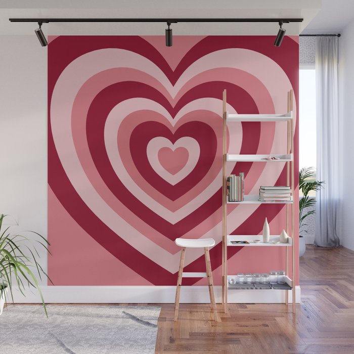 Rose Red Hypnotic Hearts Wall Mural
