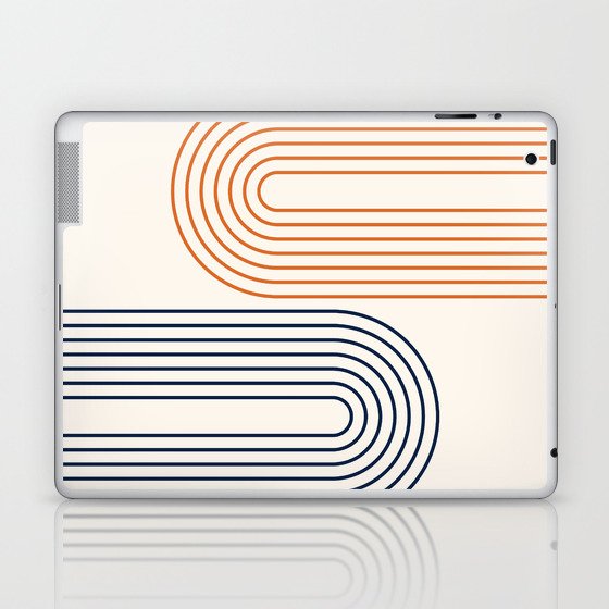 Geometric Lines Rainbow 10 in Navy Blue Orange Laptop & iPad Skin