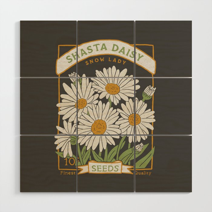 Shasta Daisy Seed Packet (Charcoal Background)  Wood Wall Art