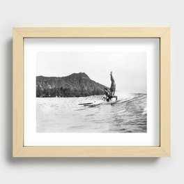 Surfing Diamond Head, Hawaii Recessed Framed Print