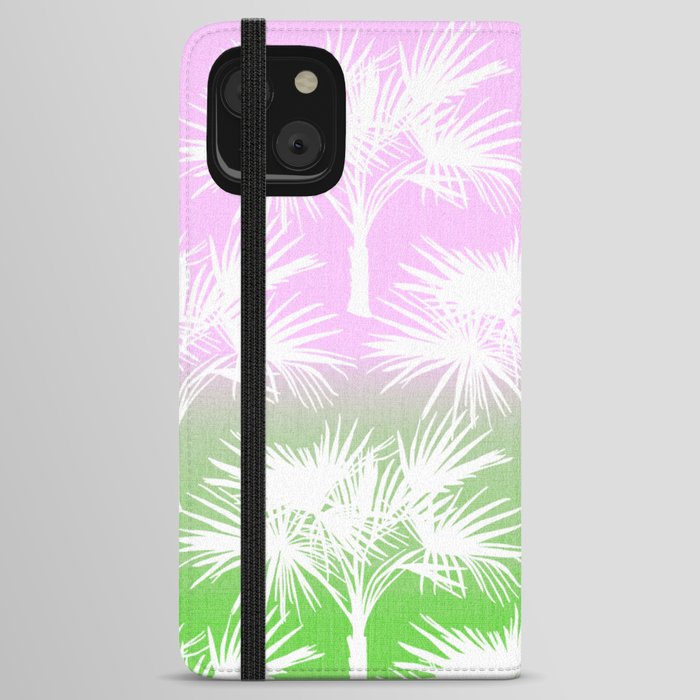 70’s Tie Dye Ombre Palm Trees Pink and Green iPhone Wallet Case
