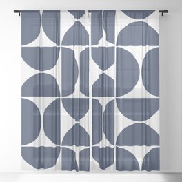 Mid Century Modern Geometric Navy Sheer Curtain