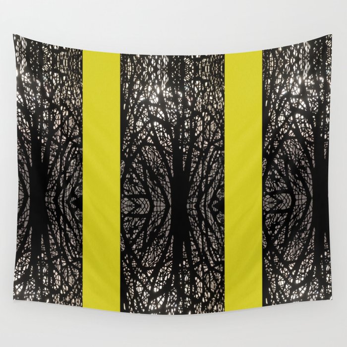 Gothic tree striped pattern mustard yellow Wall Tapestry